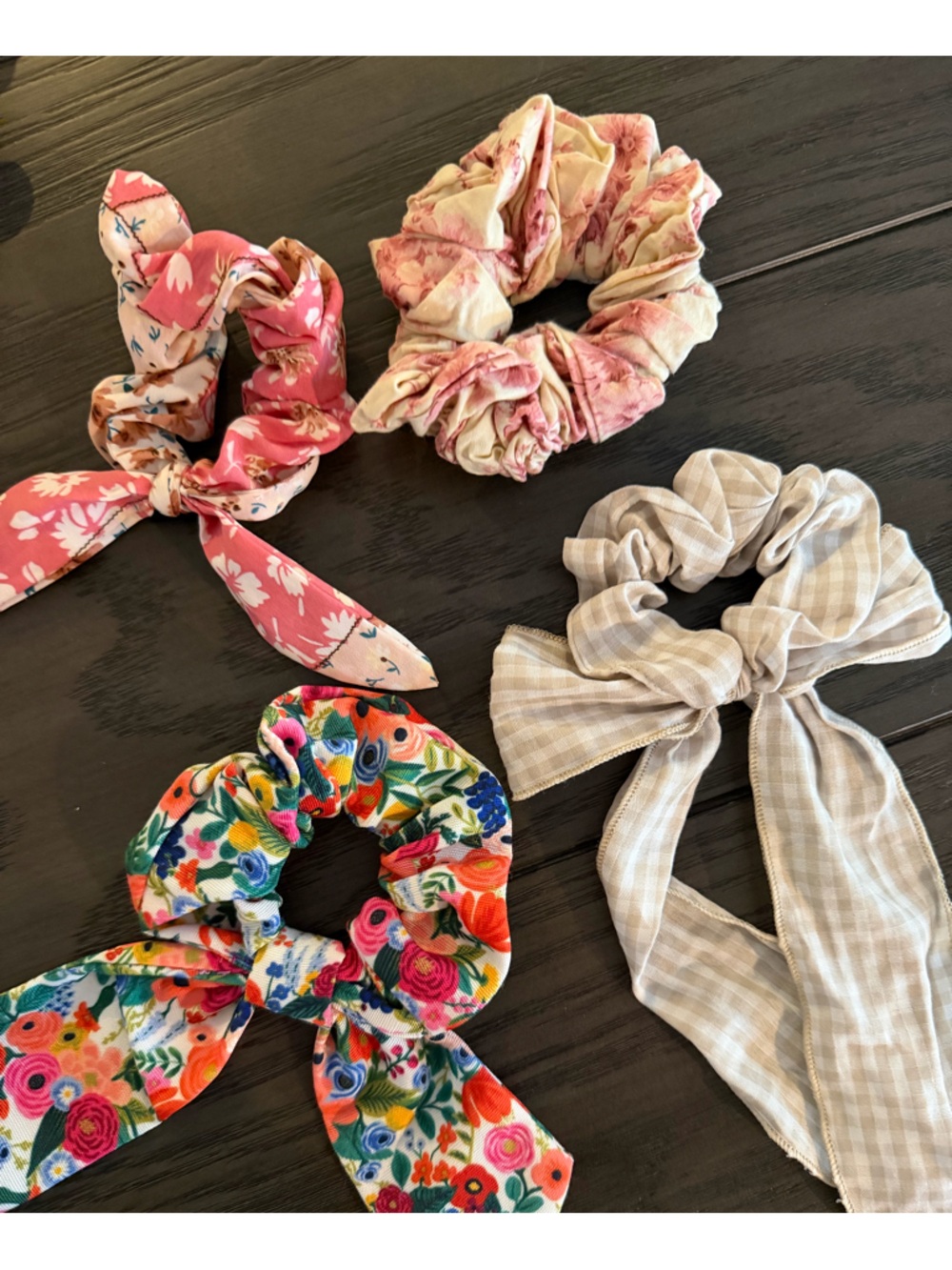 Altar'd State Kids Floral & Gingham Bow Scrunchie Set - Pink, Beige, Multicolor
